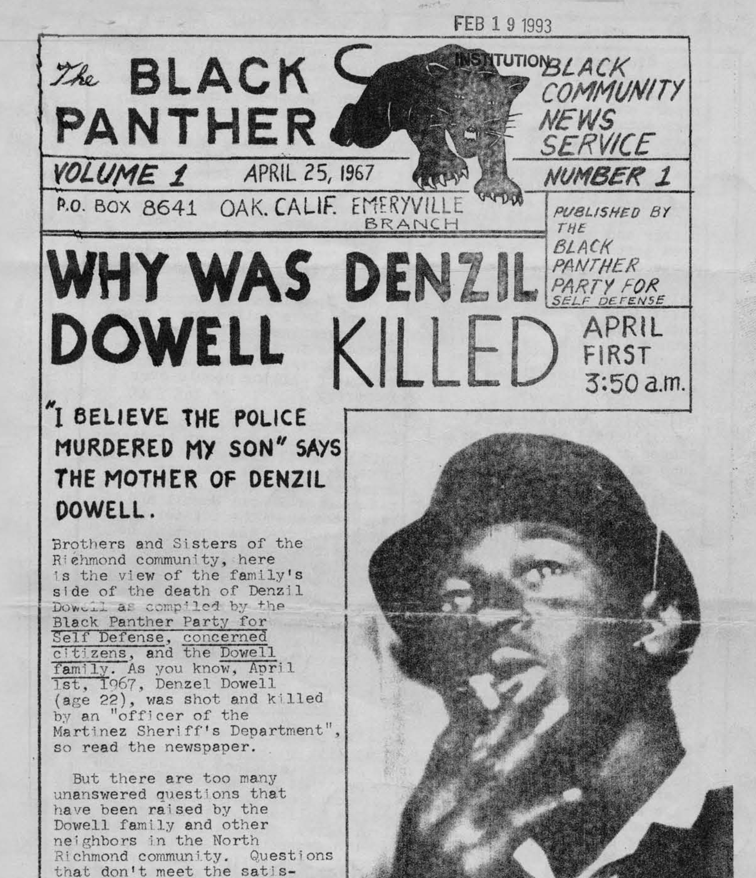 'I Believe the Police Murdered My Son': Black Panther Party Launches Inaugural Newsletter Demanding Probe of North Richmond Killing