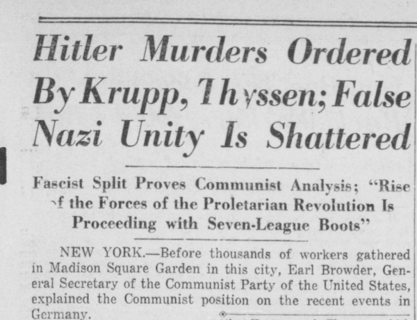 Daily Worker on Hitler 7 July 1934